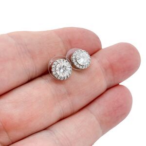 Vintage f Sterling Silver 925 8.7mm Cubic Zirconia Halo Stud Earrings